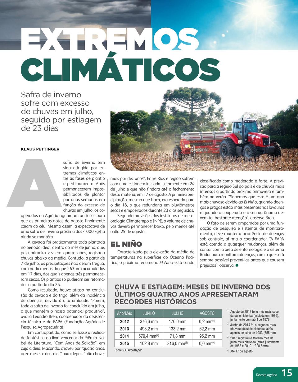 Após permanecerem impossibilitados de plantar por duas semanas em função do excesso de chuvas em julho, os cooperados da Agrária aguardam ansiosos para que as primeiras gotas de agosto finalmente