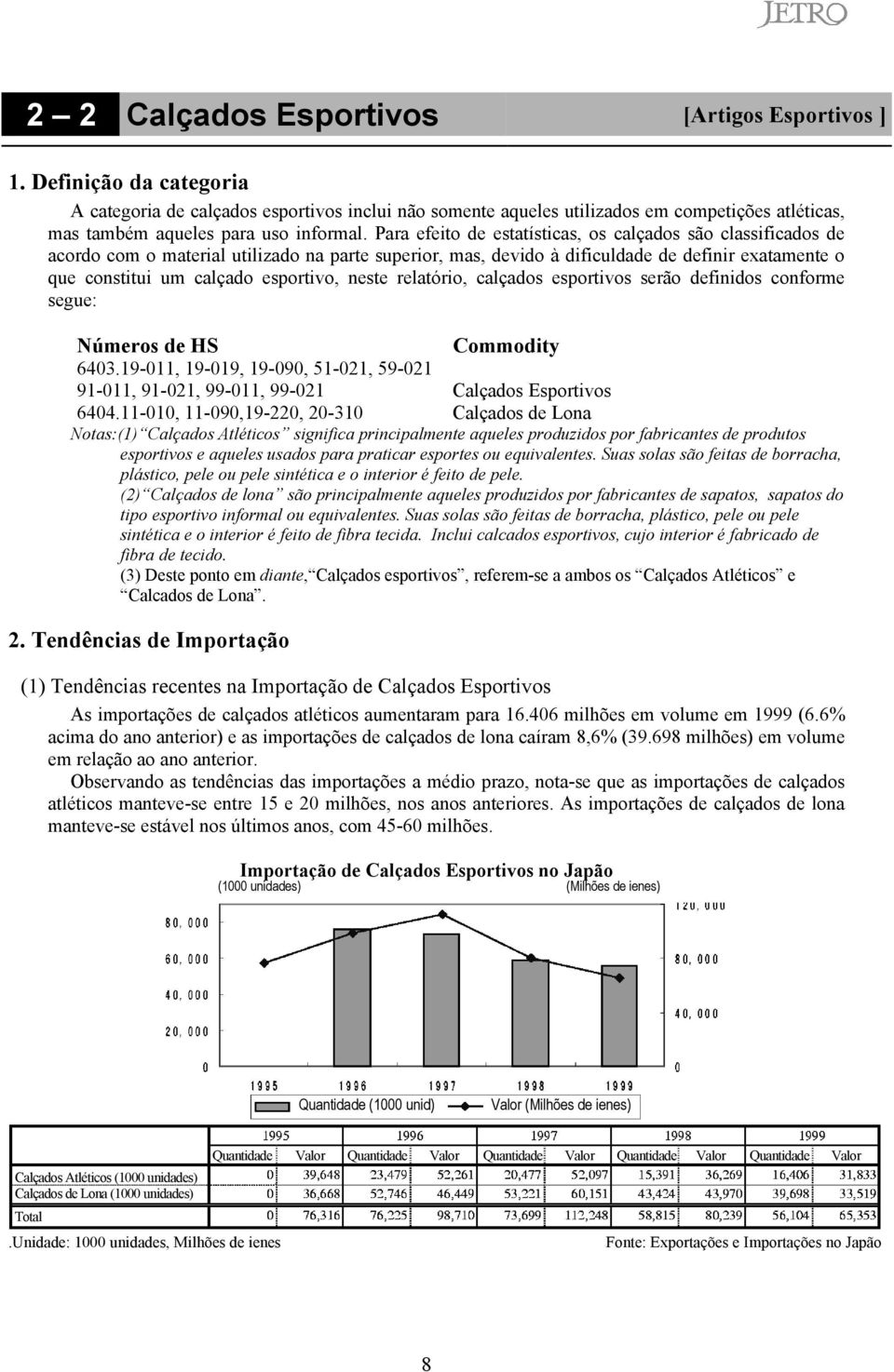 Para efeito de estatísticas, os calçados são classificados de acordo com o material utilizado na parte superior, mas, devido à dificuldade de definir exatamente o que constitui um calçado esportivo,