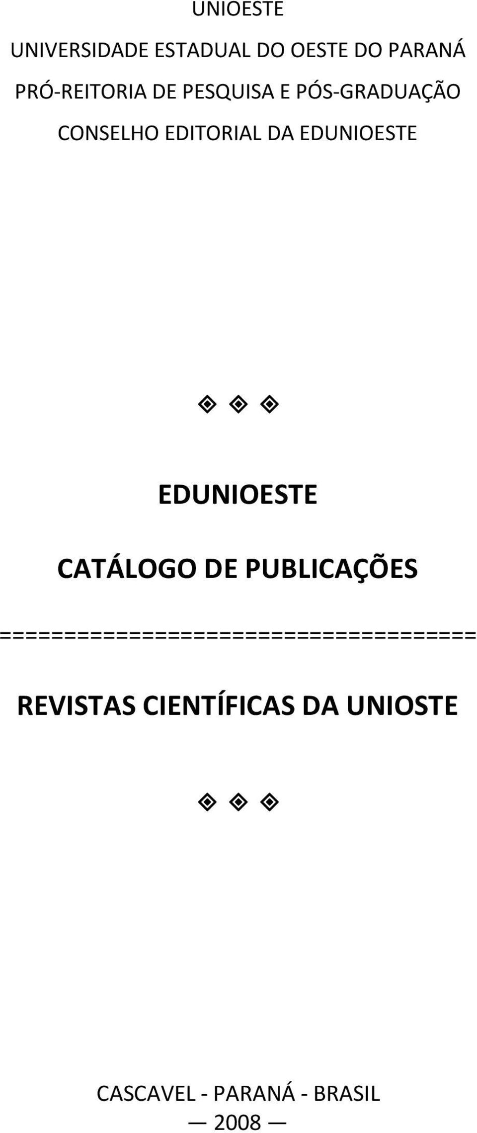 EDUNIOESTE CATÁLOGO DE PUBLICAÇÕES