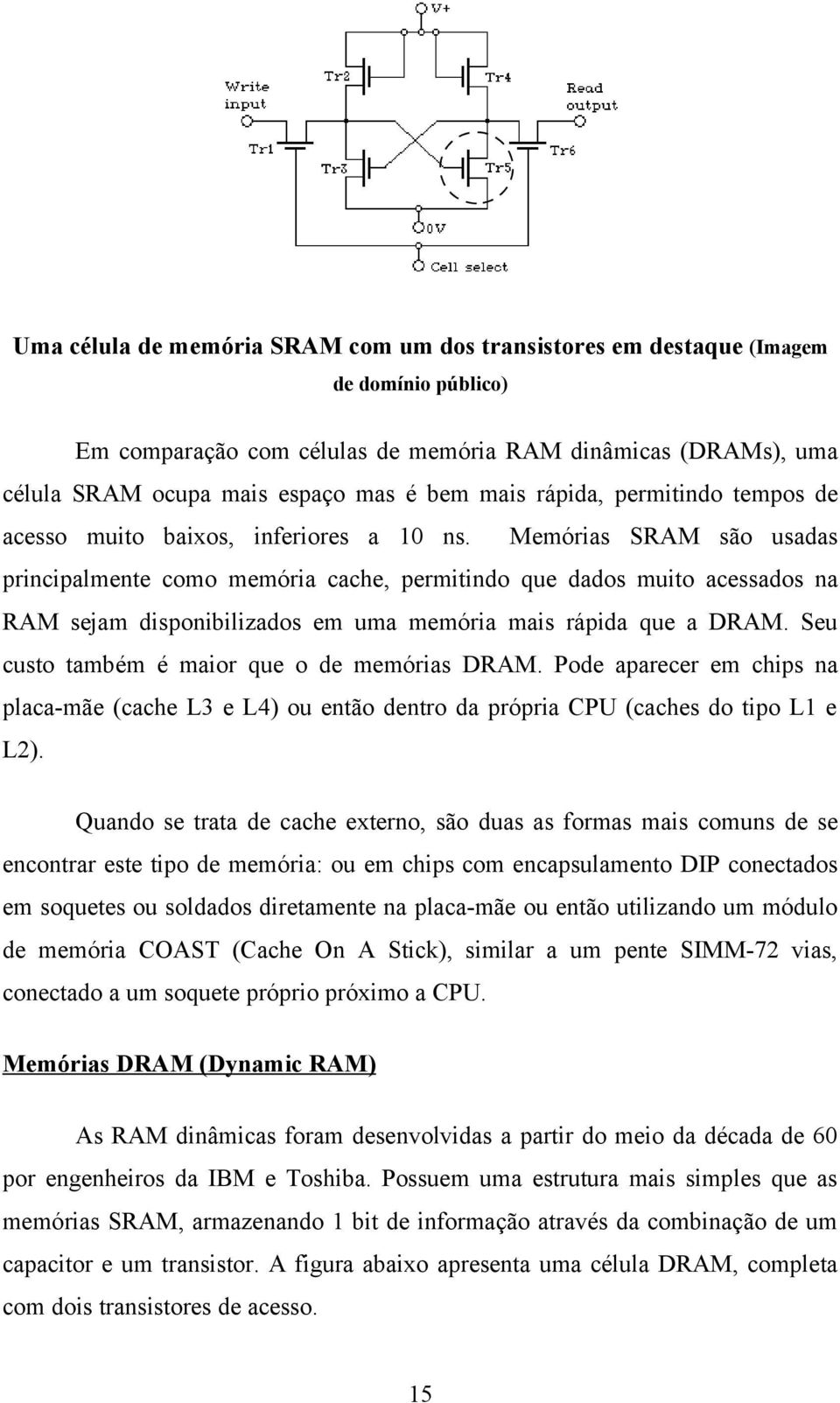 Memórias SRAM são usadas principalmente como memória cache, permitindo que dados muito acessados na RAM sejam disponibilizados em uma memória mais rápida que a DRAM.