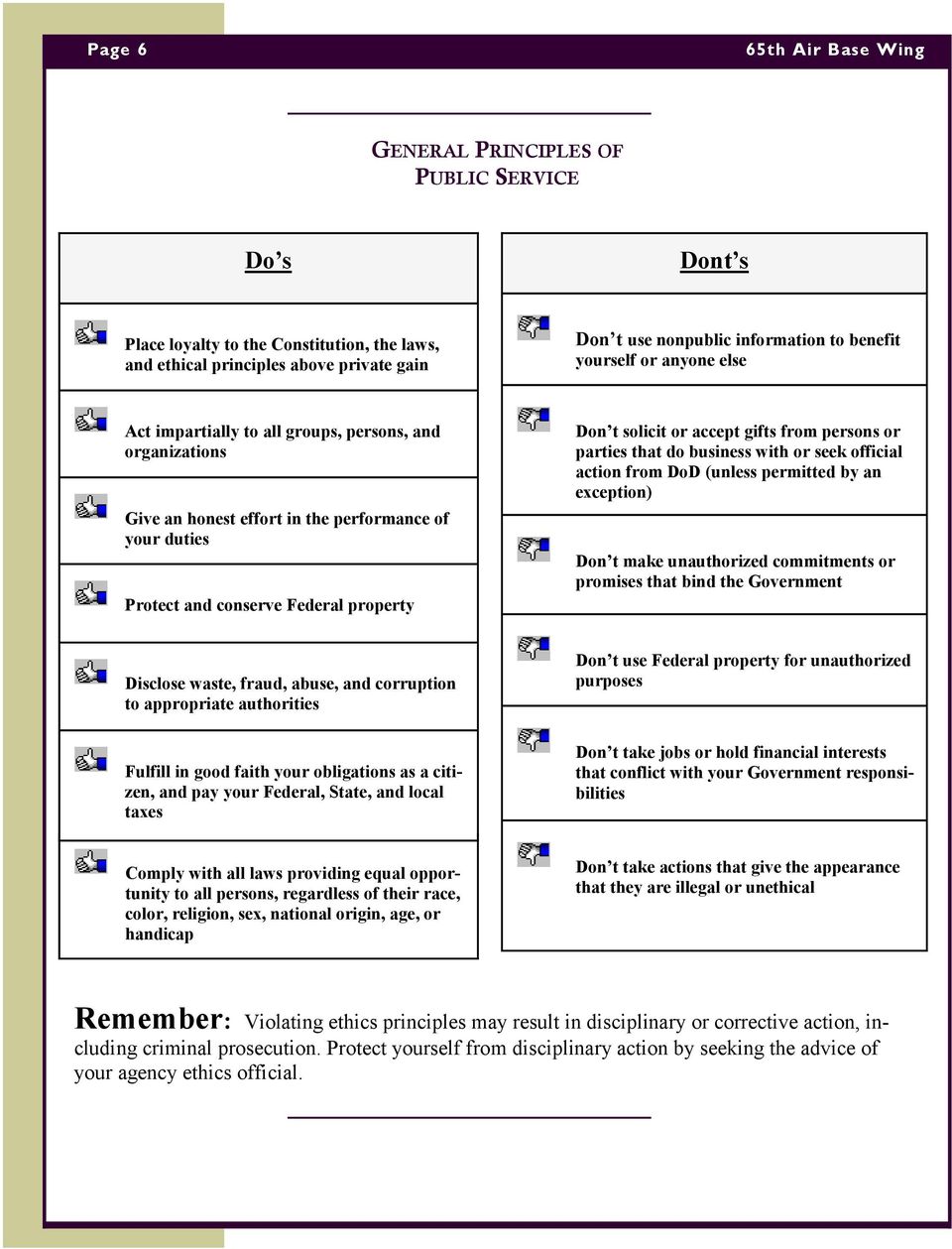 persons or parties that do business with or seek official action from DoD (unless permitted by an exception) Don t make unauthorized commitments or promises that bind the Government Disclose waste,