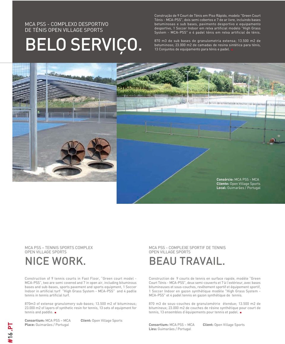 desportivo, 1 Soccer Indoor em relva artificial modelo "High Grass System - MCA-PSS" e 4 padel ténis em relva artificial de ténis. 870 m3 de sub bases de granulometria extensa; 13.