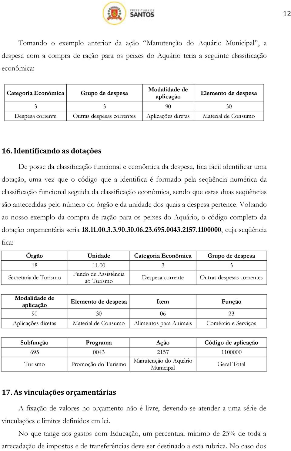 Identificando as dotações De posse da classificação funcional e econômica da despesa, fica fácil identificar uma dotação, uma vez que o código que a identifica é formado pela seqüência numérica da