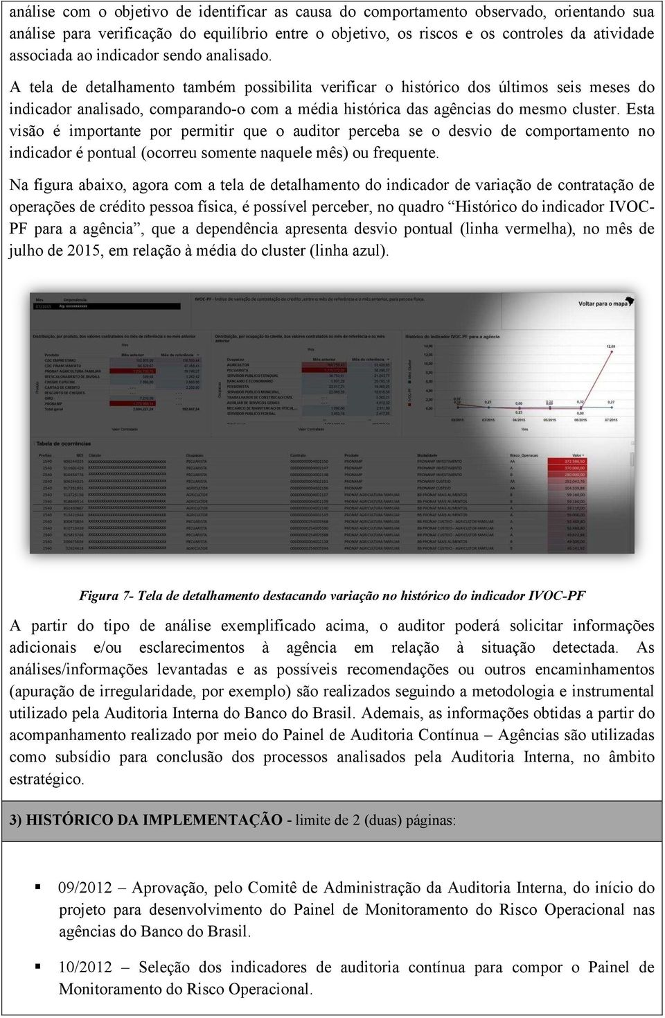 A tela de detalhamento também possibilita verificar o histórico dos últimos seis meses do indicador analisado, comparando-o com a média histórica das agências do mesmo cluster.