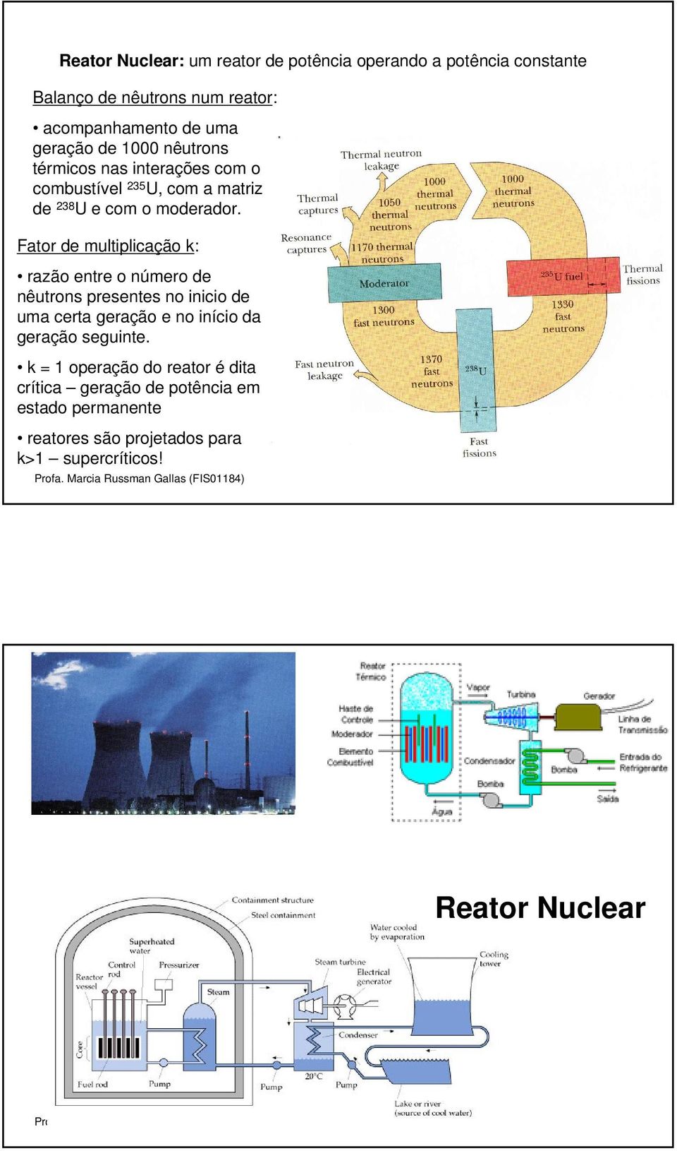 Fator de multiplicação k: razão entre o número de nêutrons presentes no inicio de uma certa geração e no início da geração