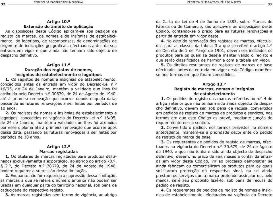 origem e de indicações geográficas, efectuados antes da sua entrada em vigor e que ainda não tenham sido objecto de despacho definitivo. Artigo 11.