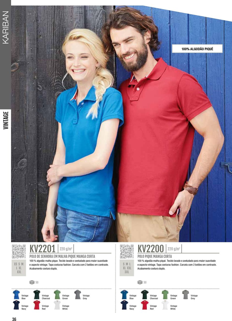 S M L XL XXL 3XL KV2200 220 g/m2 POLO PIQUE MANGA CURTA 100 % algodão malha piqué.