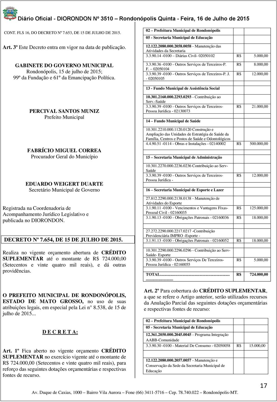 - 02050105 13 - Fundo Municipal de Assistência Social 10.301.2160.000.2293.0293 - Contribuição ao Serv.-Saúde Pessoa Jurídica - 02130073 14 Fundo Municipal de Saúde R$ 8.000,00 R$ 12.000,00 R$ 21.