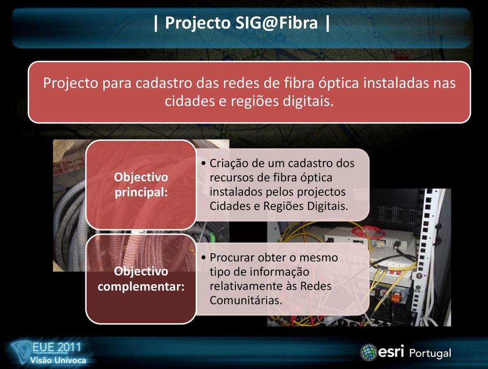 Objectivo principal: Criação de um cadastro dos recursos de fibra óptica instalados