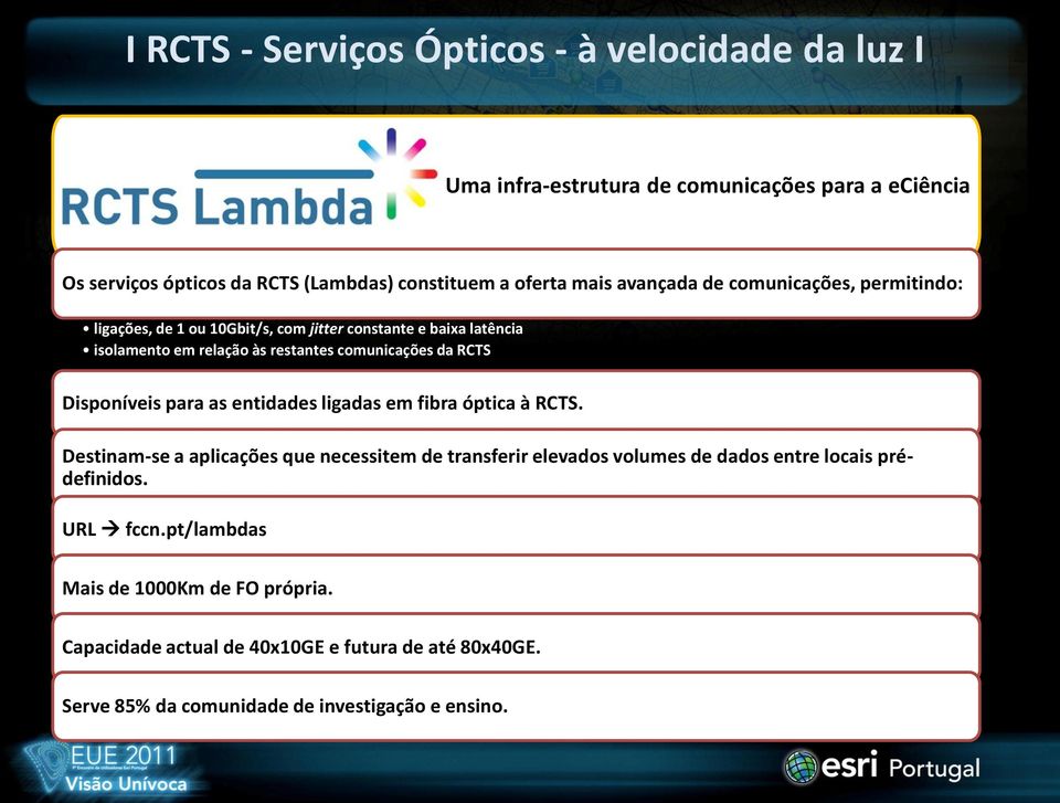 RCTS Disponíveis para as entidades ligadas em fibra óptica à RCTS.