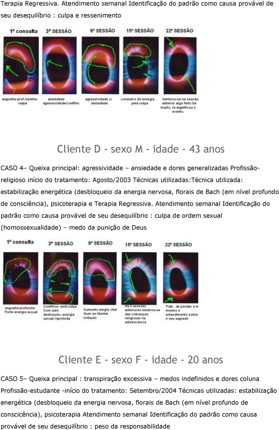 dores generalizadas Profissãoreligioso início do tratamento: Agosto/2003 Técnicas utilizadas:técnica utilizada: estabilização energética (desbloqueio da energia nervosa, florais de Bach (em nível