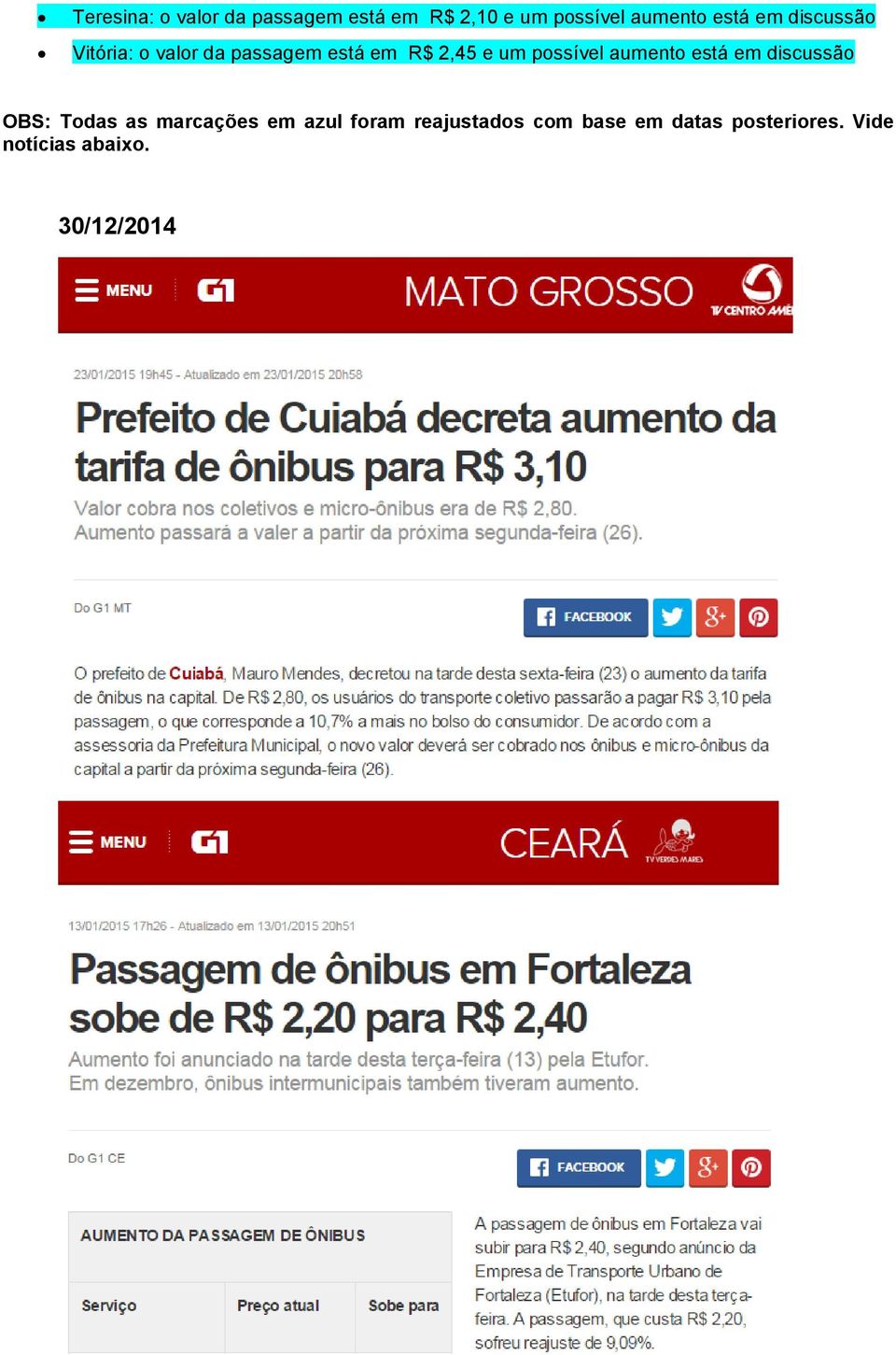 possível aumento está em discussão OBS: Todas as marcações em azul