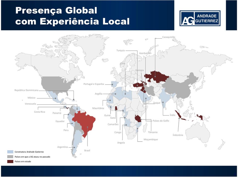 Mauritânia Guiné Gana Camarões Países do Golfo Índia Peru Congo Tânzania Índonésia Angola