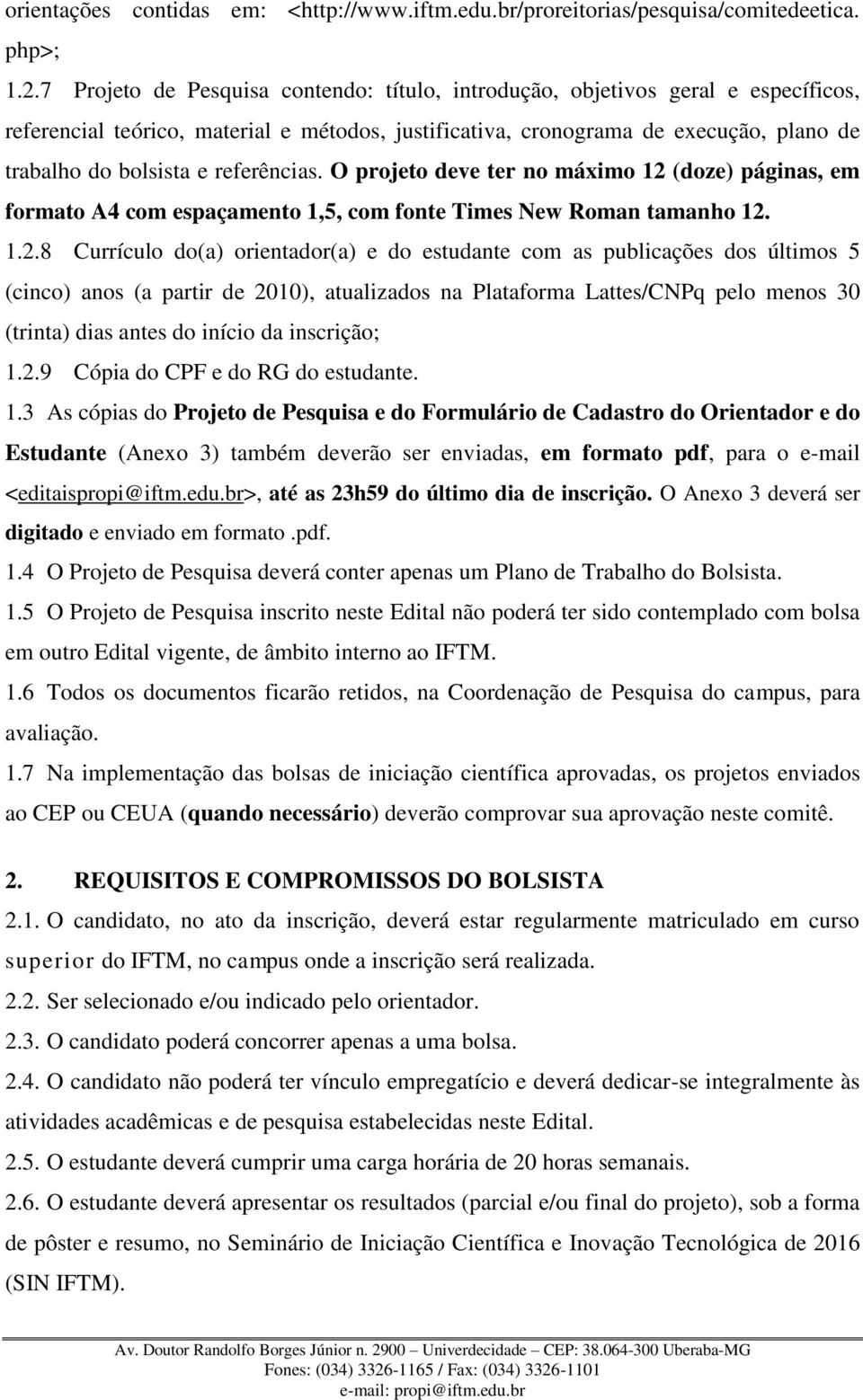 referências. O projeto deve ter no máximo 12 