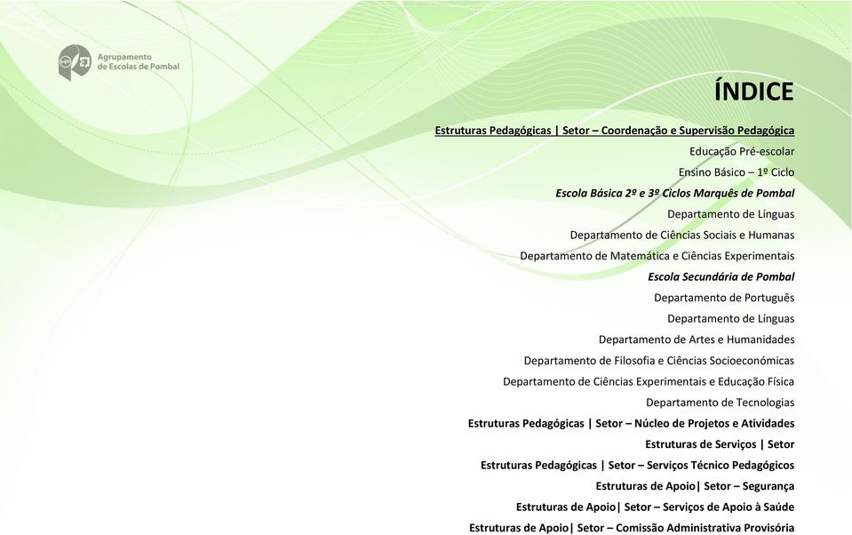 Ciências Socioeconómicas Departamento de Ciências Experimentais e Educação Física Departamento de Tecnologias Estruturas Pedagógicas Setor Núcleo de Projetos e Atividades Estruturas de Serviços