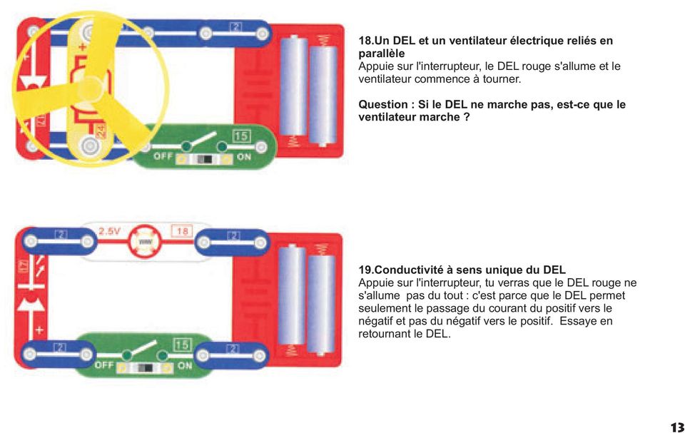 Conductivité à sens unique du DEL Appuie sur l'interrupteur, tu verras que le DEL rouge ne s'allume pas du tout : c'est