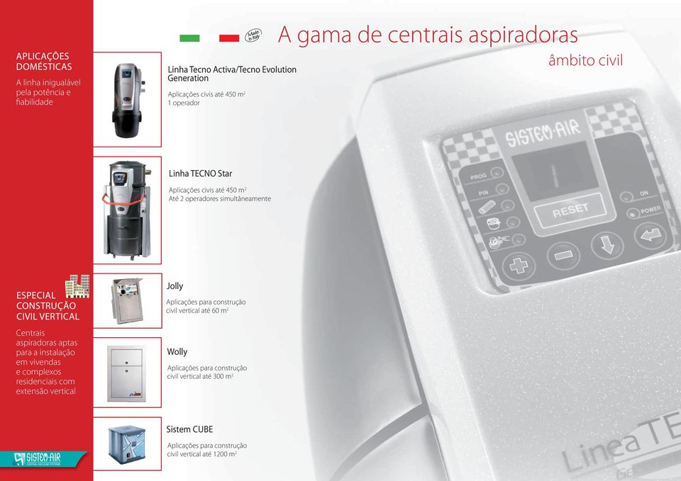 CIVIL VERTICAL Centrais aspiradoras aptas para a instalação em vivendas e complexos residenciais com extensão vertical Jolly Aplicações para