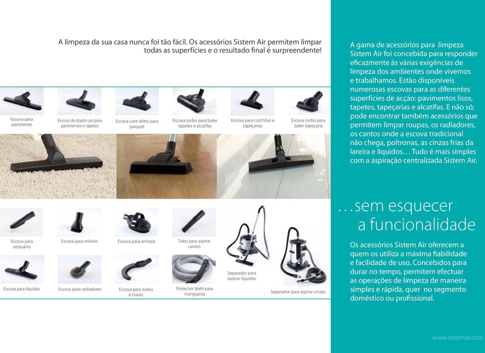 acessórios para limpeza Sistem Air foi concebida para responder eficazmente às várias exigências de limpeza dos ambientes onde vivemos e trabalhamos.