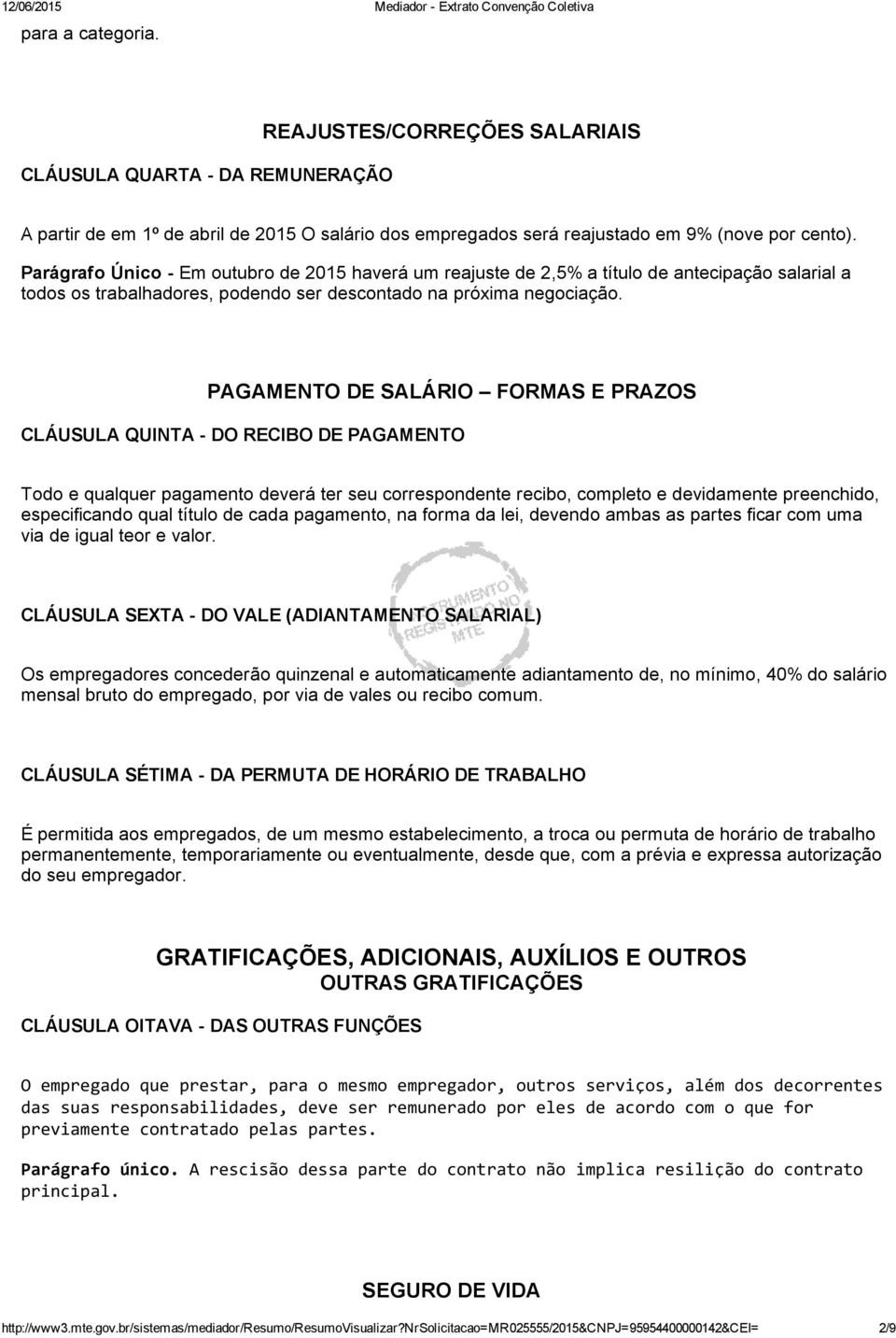 PAGAMENTO DE SALÁRIO FORMAS E PRAZOS CLÁUSULA QUINTA DO RECIBO DE PAGAMENTO Todo e qualquer pagamento deverá ter seu correspondente recibo, completo e devidamente preenchido, especificando qual