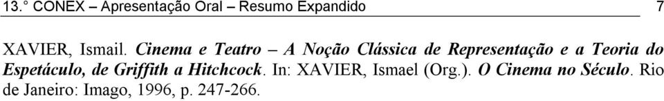 do Espetáculo, de Griffith a Hitchcock.