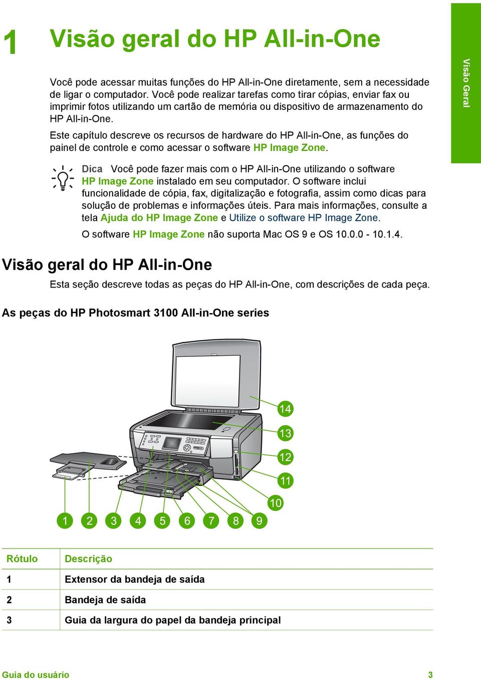 Este capítulo descreve os recursos de hardware do HP All-in-One, as funções do painel de controle e como acessar o software HP Image Zone.