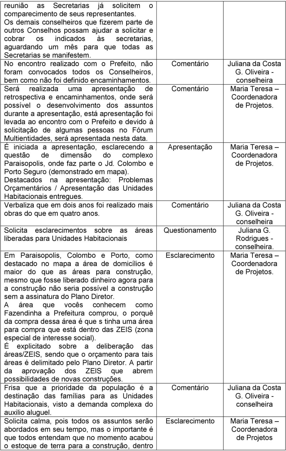 No encontro realizado com o Prefeito, não foram convocados todos os Conselheiros, bem como não foi definido encaminhamentos.