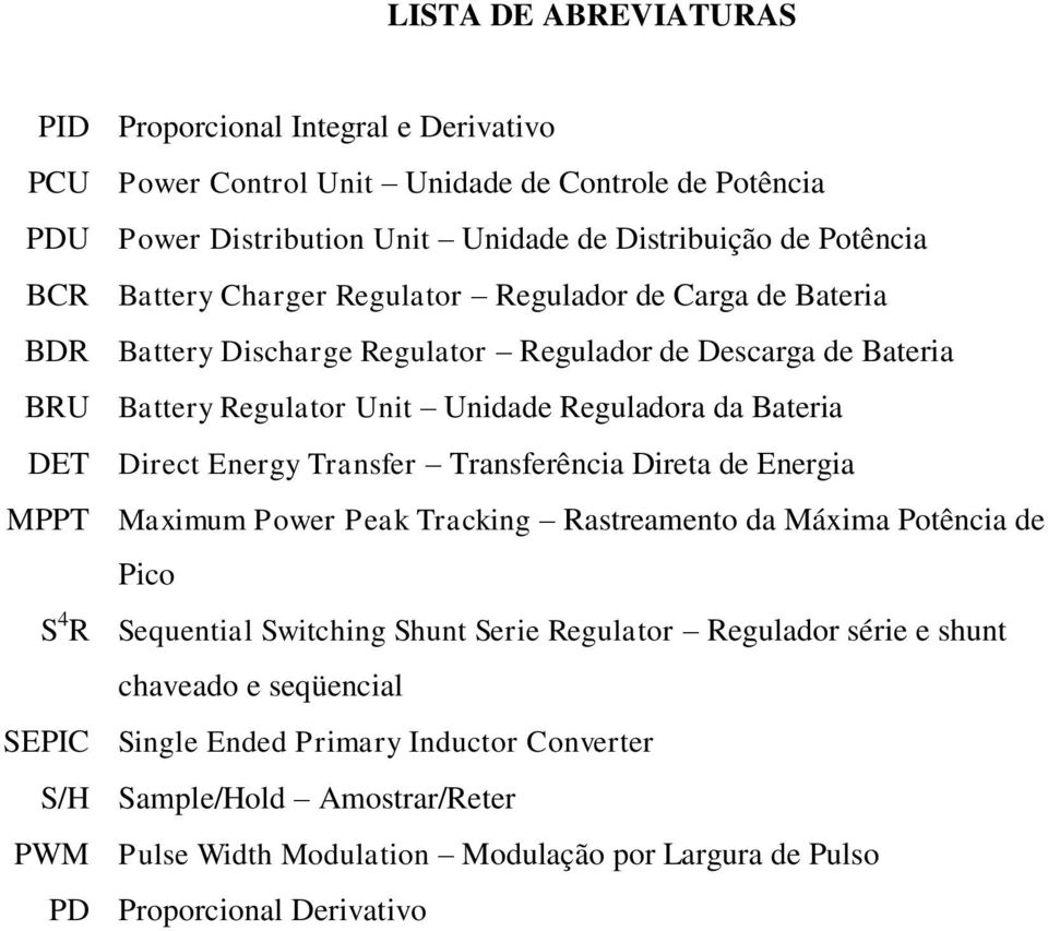 Direct Energy Transfer Transferência Direta de Energia MPPT Maximum Power Peak Tracking Rastreamento da Máxima Potência de Pico S 4 R Sequential Switching Shunt Serie Regulator Regulador