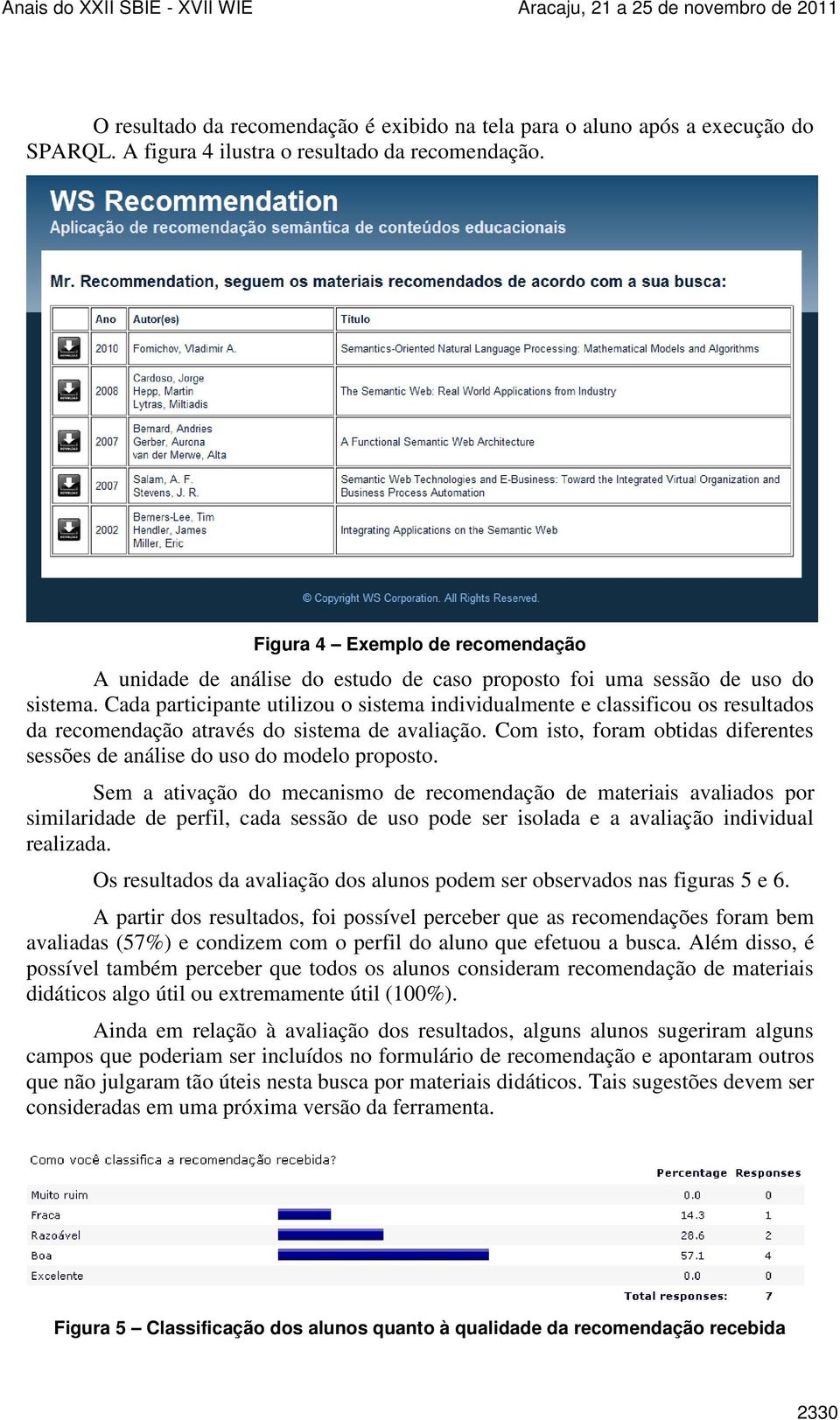 Cada participante utilizou o sistema individualmente e classificou os resultados da recomendação através do sistema de avaliação.