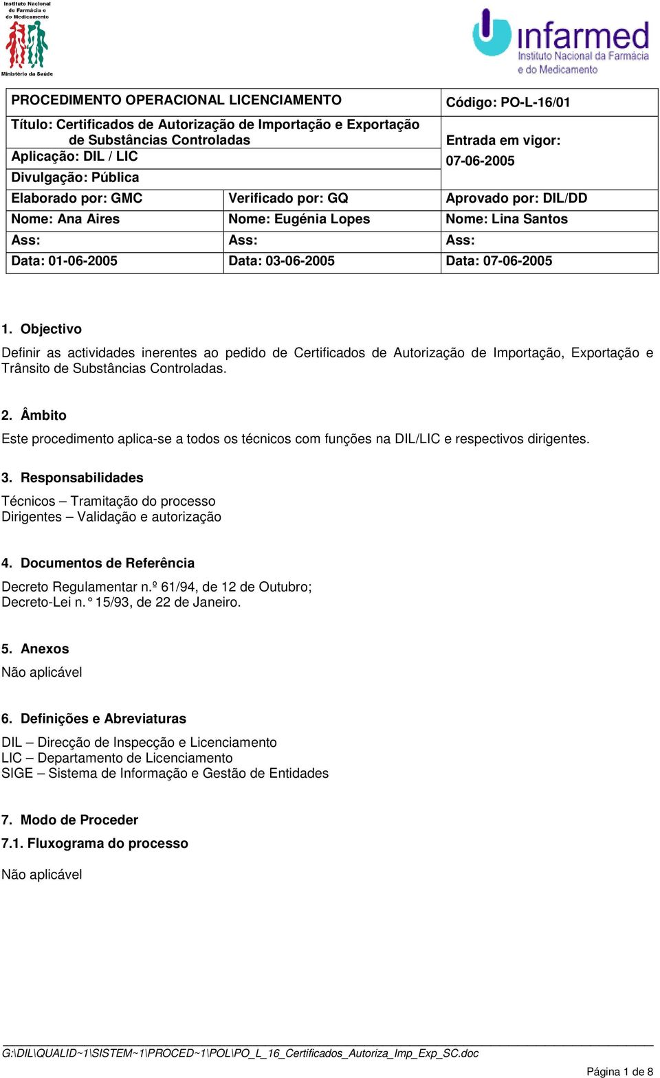 Objectivo Definir as actividades inerentes ao pedido de Certificados de Autorização de Importação, Exportação e Trânsito de Substâncias Controladas. 2.