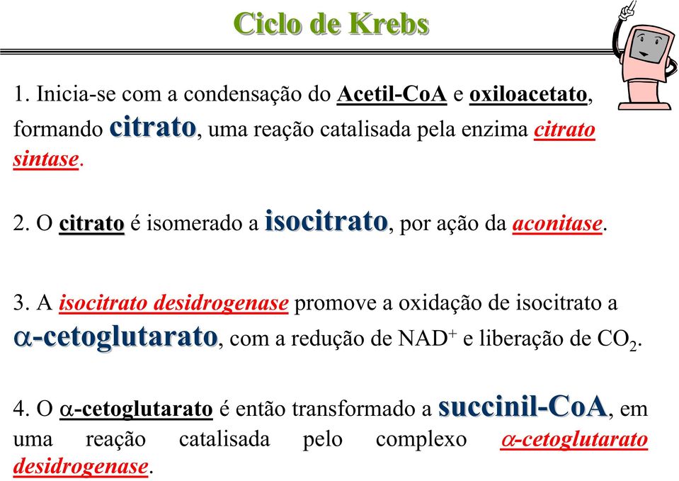 citrato sintase. 2. O citrato éisomeradoaisocitrato, por ação da aconitase. 3.