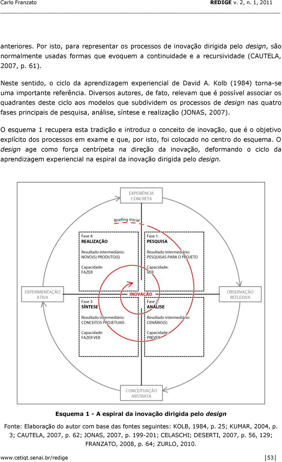 Diversos autores, de fato, relevam que é possível associar os quadrantes deste ciclo aos modelos que subdividem os processos de design nas quatro fases principais de pesquisa, análise, síntese e