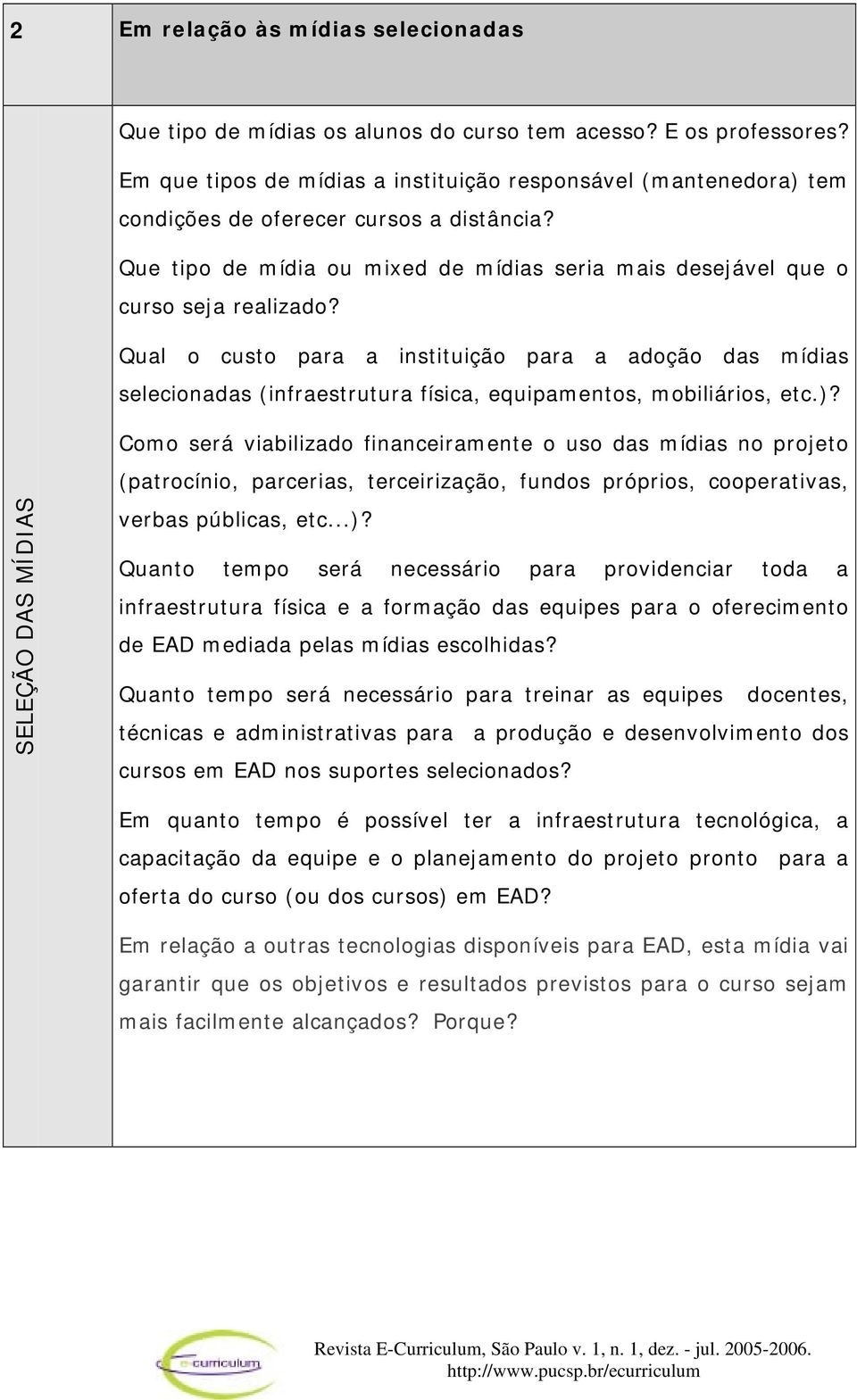 Qual o custo para a instituição para a adoção das mídias selecionadas (infraestrutura física, equipamentos, mobiliários, etc.)?