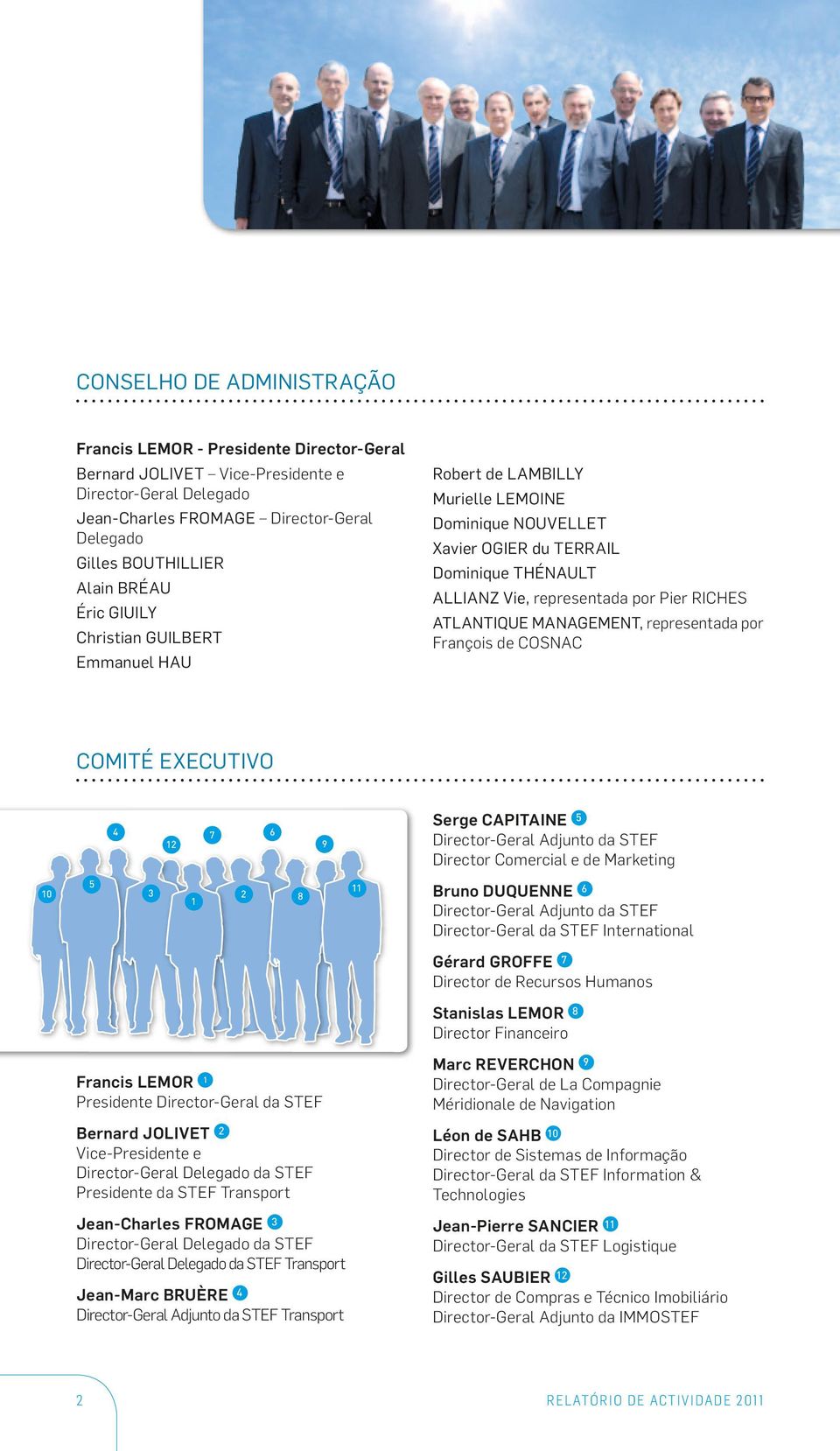 ATLANTIQUE MANAGEMENT, representada por François de COSNAC COMITÉ EXECUTIVO 4 12 7 6 9 Serge CAPITAINE 5 Director-Geral Adjunto da STEF Director Comercial e de Marketing 10 5 3 1 2 8 11 Bruno