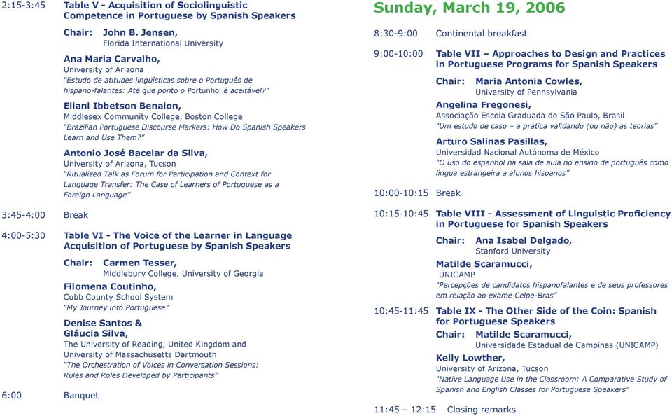 Eliani Ibbetson Benaion, Middlesex Community College, Boston College Brazilian Portuguese Discourse Markers: How Do Spanish Speakers Learn and Use Them?