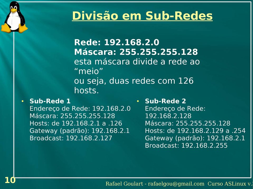 Sub-Rede 1 Endereço de Rede: 192.168.2.0 Máscara: 255.255.255.128 Hosts: de 192.168.2.1 a.