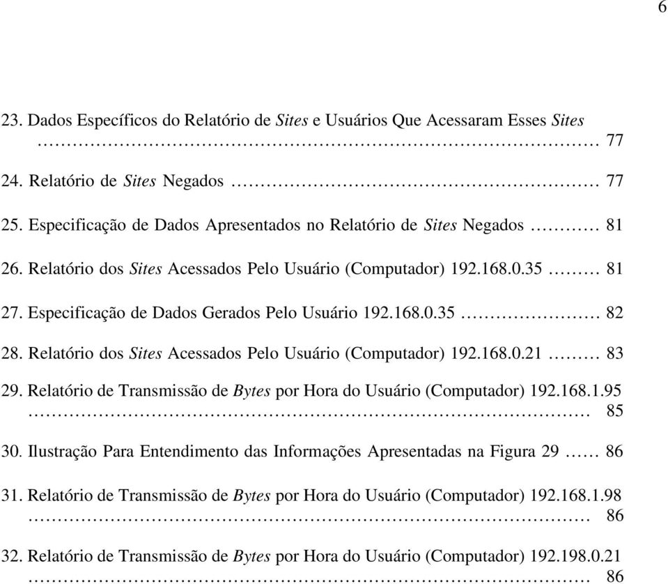 Especificação de Dados Gerados Pelo Usuário 192.168.0.35 82 28. Relatório dos Sites Acessados Pelo Usuário (Computador) 192.168.0.21 83 29.