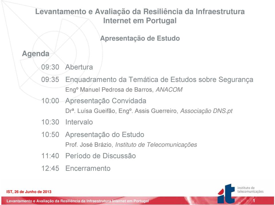 ANACOM 10:00 Apresentação Convidada Drª. Luísa Gueifão, Engº. Assis Guerreiro, Associação DNS.