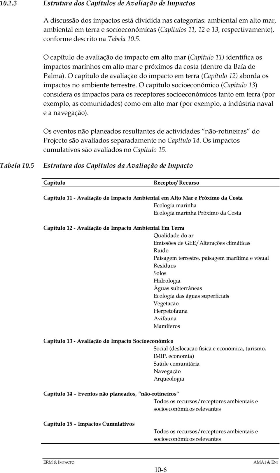 O capítulo de avaliação do impacto em alto mar (Capítulo 11) identifica os impactos marinhos em alto mar e próximos da costa (dentro da Baía de Palma).