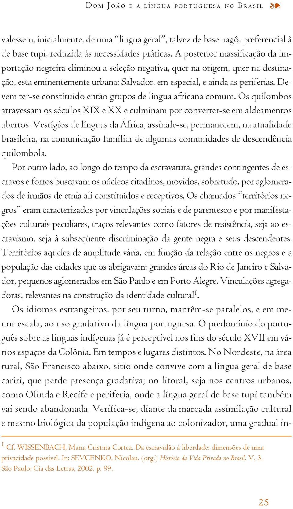 Devem ter-se constituído então grupos de língua africana comum. Os quilombos atravessam os séculos XIX e XX e culminam por converter-se em aldeamentos abertos.