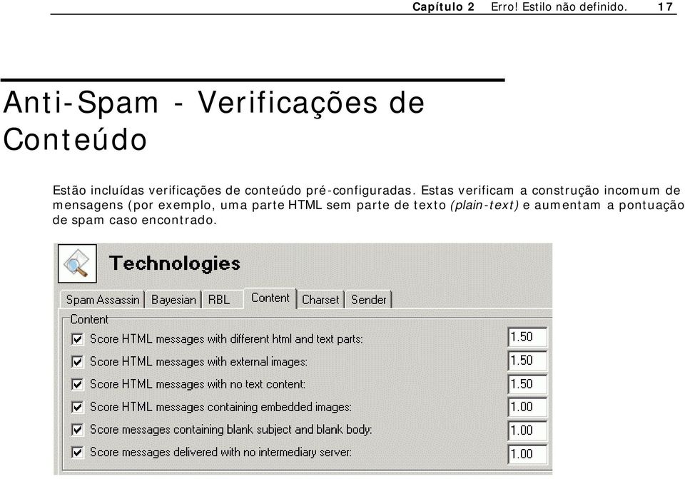 conteúdo pré-configuradas.