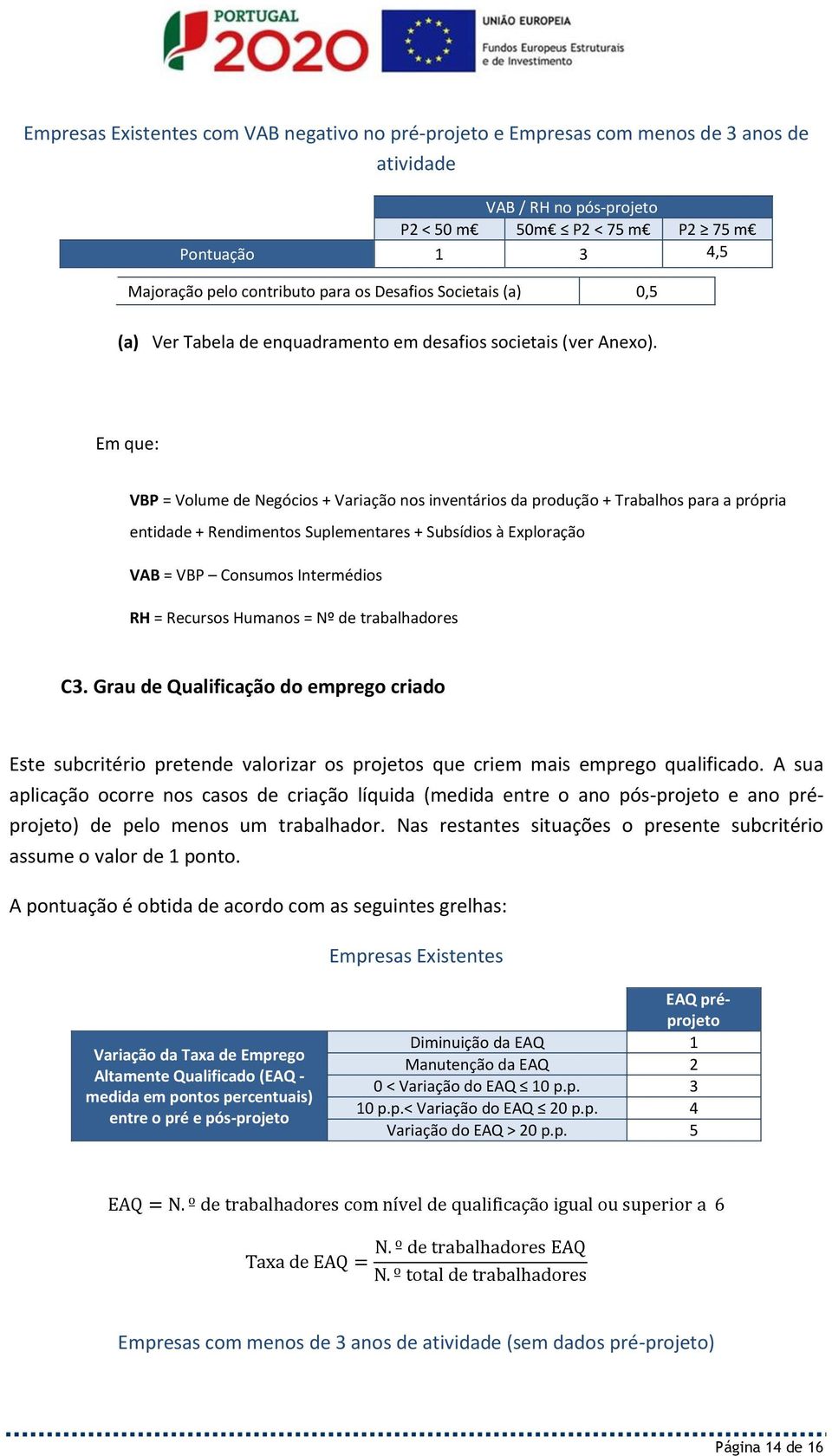 Em que: VBP = Volume de Negócios + Variação nos inventários da produção + Trabalhos para a própria entidade + Rendimentos Suplementares + Subsídios à Exploração VAB = VBP Consumos Intermédios RH =