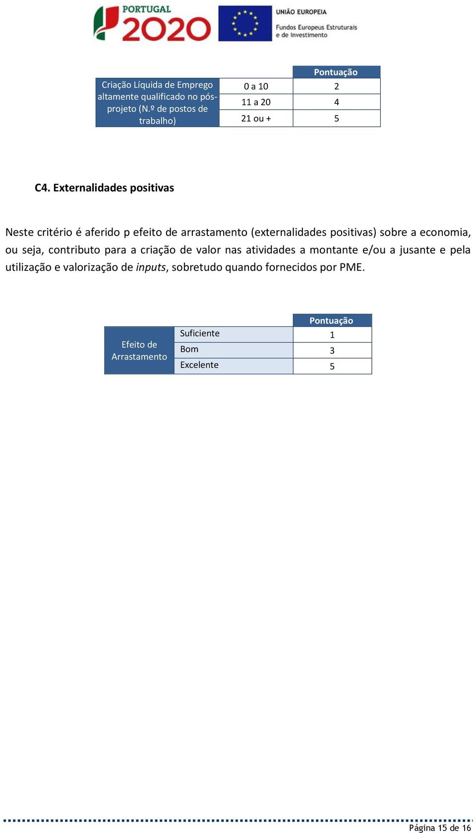 Externalidades positivas Neste critério é aferido p efeito de arrastamento (externalidades positivas) sobre a economia, ou