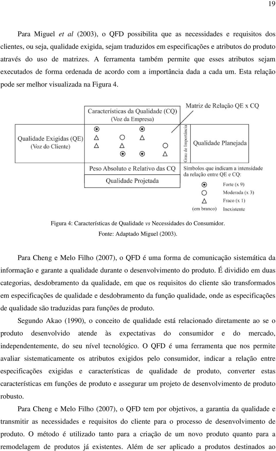 Figura 4: Características de Qualidade vs Necessidades do Consumidor. Fonte: Adaptado Miguel (2003).