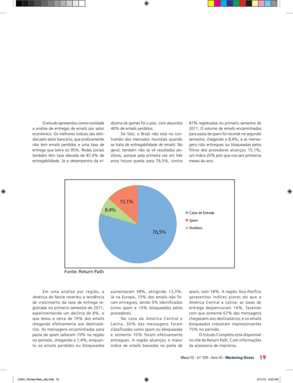 Já o desempenho da in- dústria de games foi o pior, com absurdos 40% de emails perdidos. De fato, o Brasil não está na contramão dos mercados mundiais quando se trata de entregabilidade de emails.