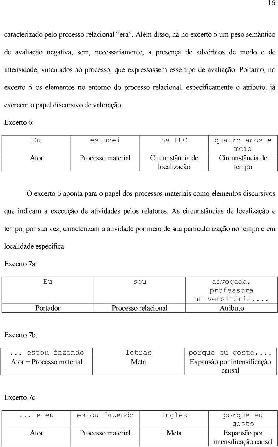 avaliação. Portanto, no excerto 5 os elementos no entorno do processo relacional, especificamente o atributo, já exercem o papel discursivo de valoração.