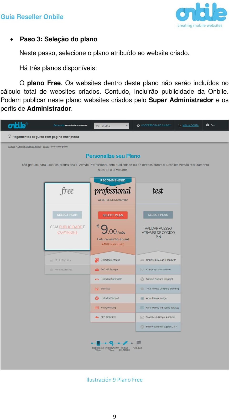 Os websites dentro deste plano não serão incluídos no cálculo total de websites criados.