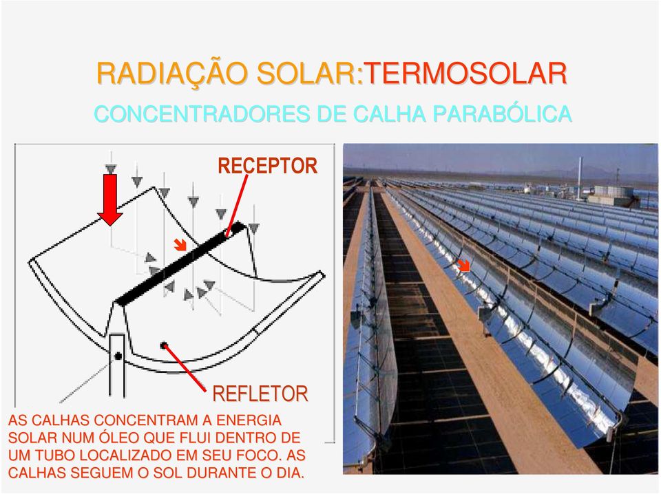 ENERGIA SOLAR NUM ÓLEO QUE FLUI DENTRO DE UM TUBO