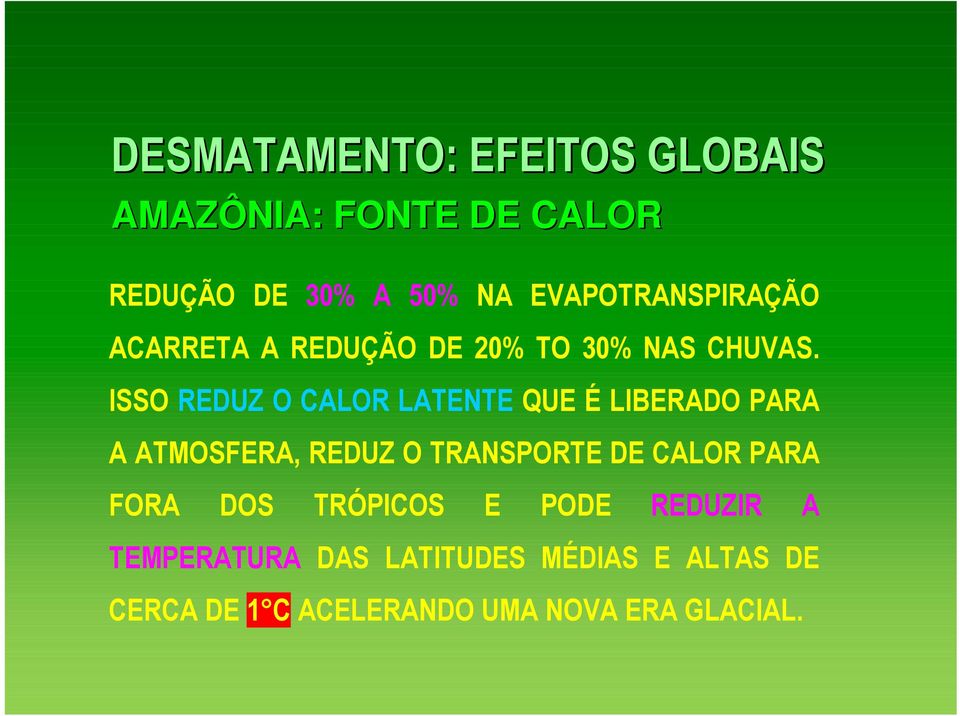 ISSO REDUZ O CALOR LATENTE QUE É LIBERADO PARA A ATMOSFERA, REDUZ O TRANSPORTE DE CALOR