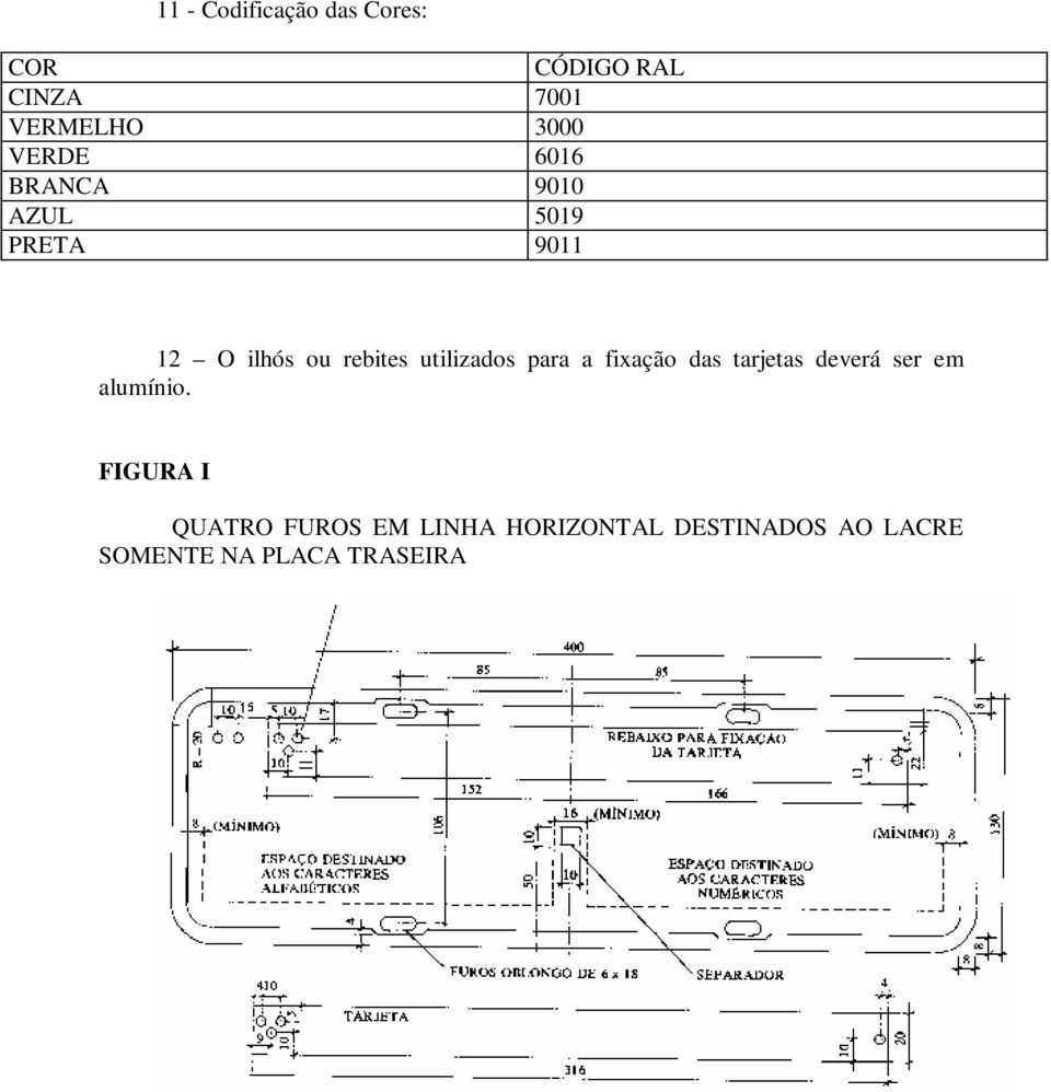 utilizados para a fixação das tarjetas deverá ser em alumínio.