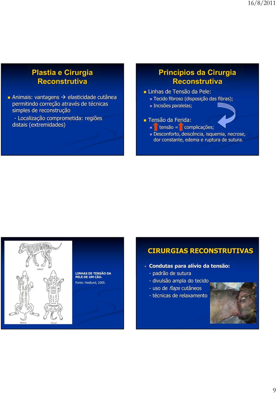 tensão = complicações; Desconforto, deiscência, isquemia, necrose, dor constante, edema e ruptura de sutura.